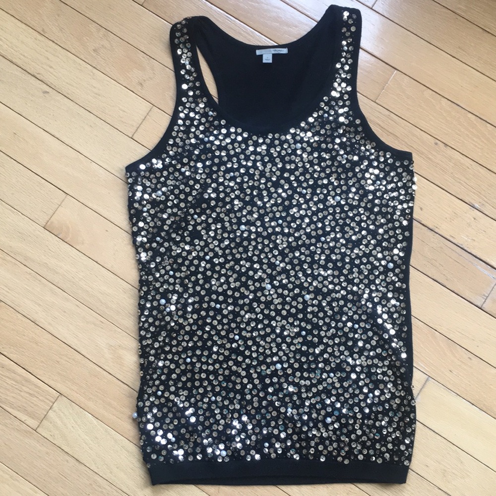 Halogen Small Sequined sleeveless sweater tank